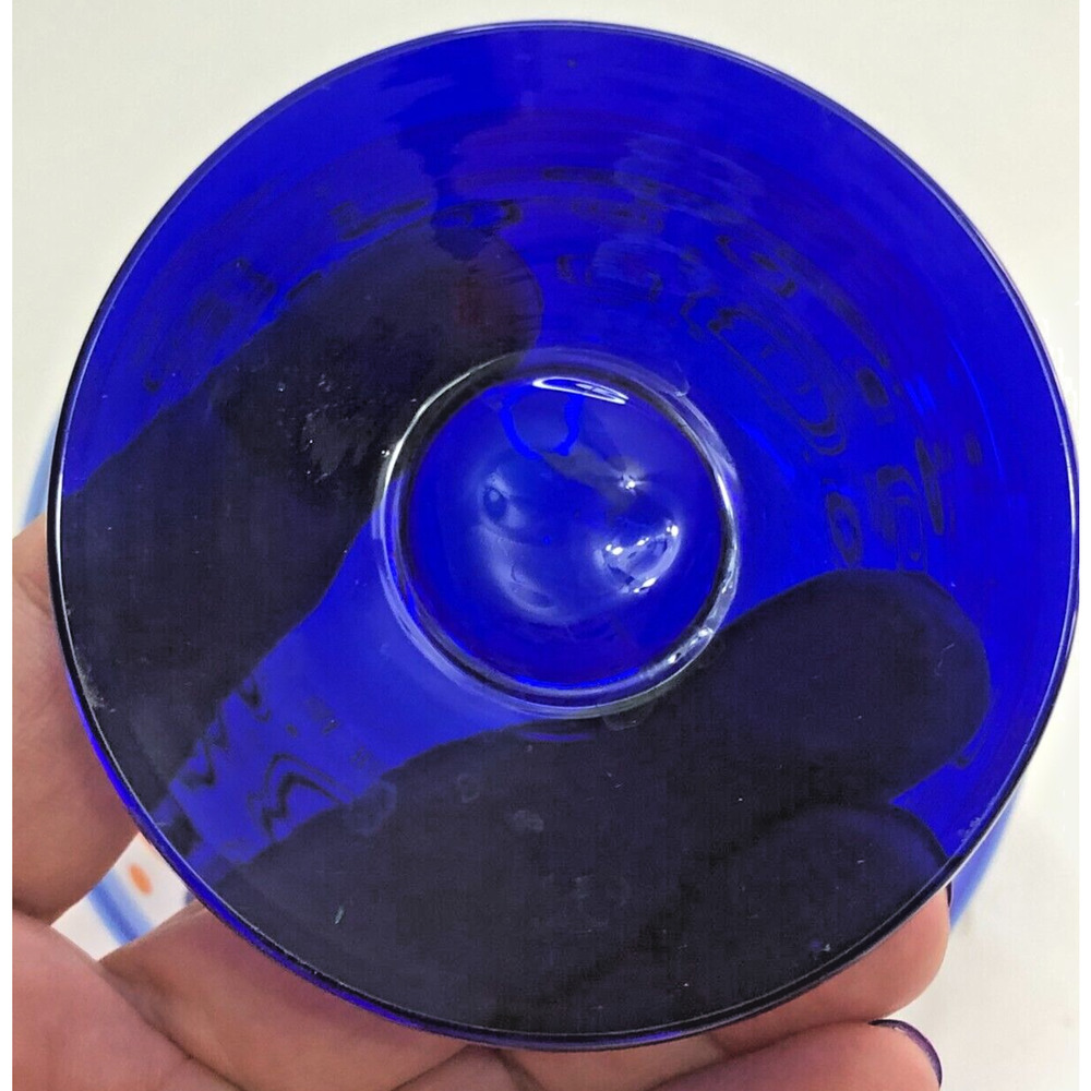 Kosta Boda Handblown Martini Margarita Glass Royal Caribbean Blue Orange Circles - Picture 5 of 5